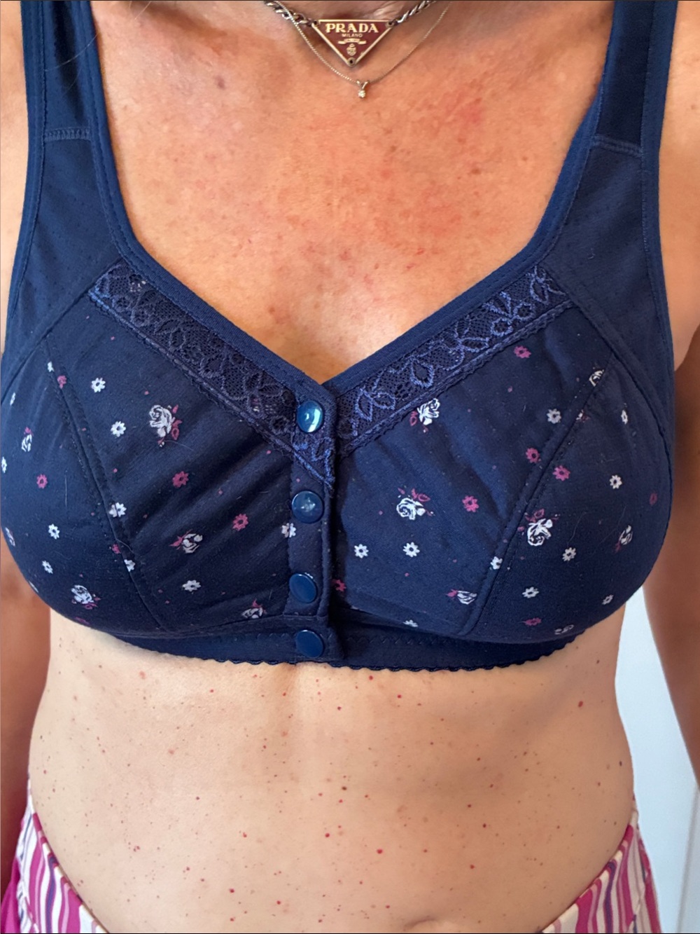 Prada Navy Floral Front-Button Soft-Cup Bra